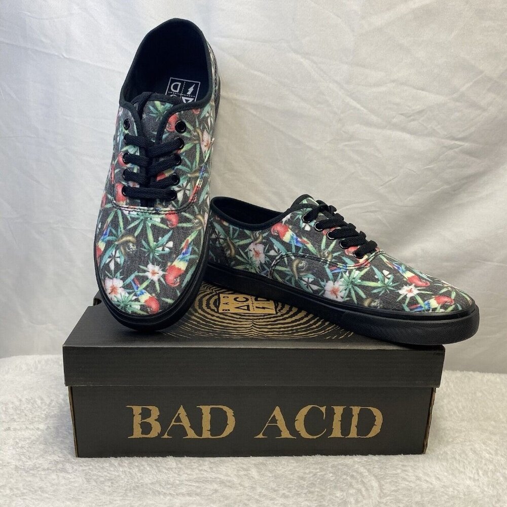 Men's Floral Canvas Shoes - Black and Multicolor